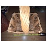 Lot of 2 Wicker Baskets - Divided Desk Organizer and Large Handle Basket