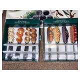 Fruit-Themed Ceramic Serving Platters with Boston Warehouse Cheese Spreaders and Glass Tray