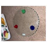 Fruit-Themed Ceramic Serving Platters with Boston Warehouse Cheese Spreaders and Glass Tray