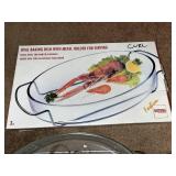 Kitchenware Set: Oval Baking Dish with Metal Holder, Silver Plated Oval Basket, and Metal Paper Towel Holder