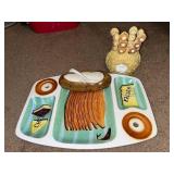 Retro Cheese and Butter Serving Set with Spreader Knives and Divided Platter