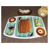 Retro Cheese and Butter Serving Set with Spreader Knives and Divided Platter