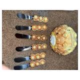 Retro Cheese and Butter Serving Set with Spreader Knives and Divided Platter