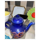 Eclectic Collection of Decorative Bowls, Plates, Teapot, and Abstract Salt & Pepper Shakers