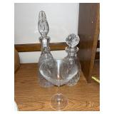 Set of 2 Cut Crystal Decanters and 1 Crystal Martini Glass