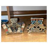 Pair of Vintage Brass Menorah Candle Holders with Lion and Tablet Motif