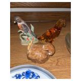 Decorative Plates and Figurines Collection including Porcelain, Glass, and Gold Leaf Bowl