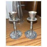 Pair of Rosenthal Blossom Crystal Candlesticks and Two Ornate Metal Candle Holders