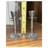 Pair of Rosenthal Blossom Crystal Candlesticks and Two Ornate Metal Candle Holders