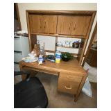 Wood Office Desk with Hutch and Black Swivel Chair