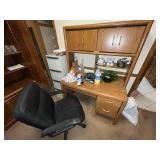 Wood Office Desk with Hutch and Black Swivel Chair