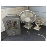 Lot of 2 Vintage Table Fans and Aloha Breeze Electric Heater