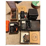 Collection of Vintage Test Equipment and Meters Including Simpson 390-2, Amprobe, and Halogen Detector
