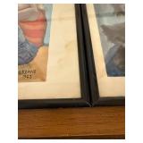 Pair of Margaret Keane Big Eyes Prints with Cats Framed 1962