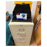 2-Drawer Filing Cabinet with Rubbermaid Desk Organizer and Yellow File Box