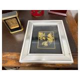 Decorative Desk Lot with Globe, Clocks, Oil Diffuser, and Framed Art