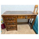 Vintage Solid Wood Desk with Drawers and Leather Top
