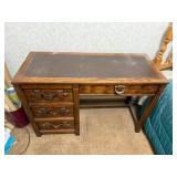 Vintage Solid Wood Desk with Drawers and Leather Top