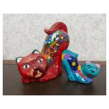 Set of 2 Hand-Painted Mexican Ceramic Cat Figurines