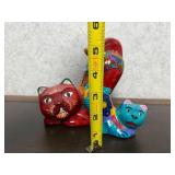 Set of 2 Hand-Painted Mexican Ceramic Cat Figurines