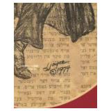 Pair of Framed Ink Drawings on Vintage Text Pages Signed by Artist