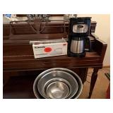 Kitchen Appliance and Utensil Set with Coffee Maker, Mixing Bowls, and an Electric Knife