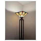 Stained Glass Floor Lamp with Geometric Metal Base