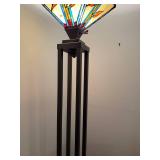 Stained Glass Floor Lamp with Geometric Metal Base