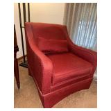 Upholstered Burgundy Armchair with Accent Pillow