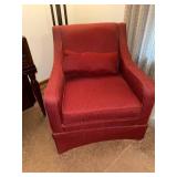 Upholstered Burgundy Armchair with Accent Pillow