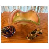 Art Glass Collection with Murano Style Bowl, Fish Paperweight, and Gemstone Grapes