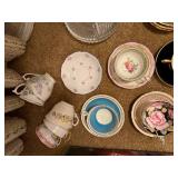 Large Assorted Set of Vintage Floral Tea Cups, Saucers, and Serving Pieces