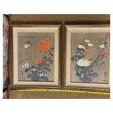 Pair of Framed Chu Weng Numbered Floral Prints with Birds
