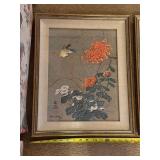 Pair of Framed Chu Weng Numbered Floral Prints with Birds
