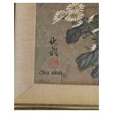 Pair of Framed Chu Weng Numbered Floral Prints with Birds