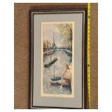 Framed Watercolor Print Paris La Tour Eiffel et la Seine Signed Delarue