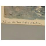 Framed Watercolor Print Paris La Tour Eiffel et la Seine Signed Delarue