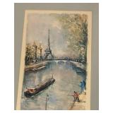 Framed Watercolor Print Paris La Tour Eiffel et la Seine Signed Delarue