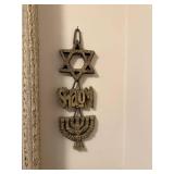 Framed Needlepoint Happy Chanukah Menorah Art and Shalom Wall Hanging