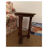 Antique Round Wooden Side Table with Spiral Legs