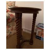 Antique Round Wooden Side Table with Spiral Legs