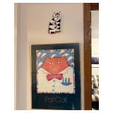 Fat Cat Art Print by Nancy Carlson with Cat Wall Clock