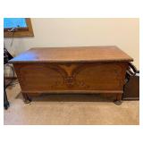 Vintage Wooden Cedar Hope Chest with Carved Details