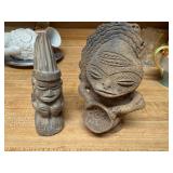 Set of 2 Tribal Style Clay Figurines - Handcrafted Sculptures
