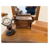 Lot of 2 Wooden Jewelry Boxes and Ornate Metal Candle Holder