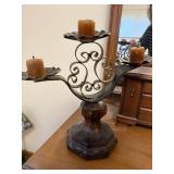 Lot of 2 Wooden Jewelry Boxes and Ornate Metal Candle Holder