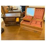 Lot of 2 Wooden Jewelry Boxes and Ornate Metal Candle Holder