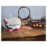 two baskets and a piggy bank