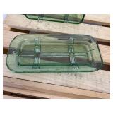 2 Pc Lot; Anchor Hocking Block Optic Green Glass pitcher & Hazel-Atlas Green Depression Glass Butter Dish