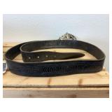 2Pc Lot; Vintage Well Worn In Harley Davidson Size 44 Brown Leather Belt with Heavy HD Eagle Belt Buckle #97635-05V & New w/Tag Size 44 HD Brown Woven Leather Belt